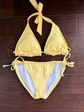 Yellow Ruffle Triangle Bikini - Women's Two-Piece Swim Set